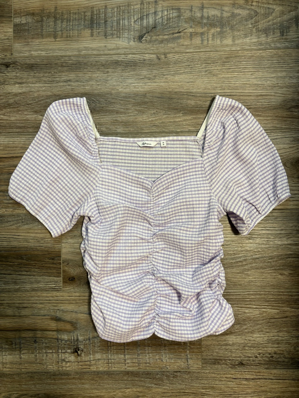 Reitmans Lilac Gingham Puff-Sleeve Square-Neck Top